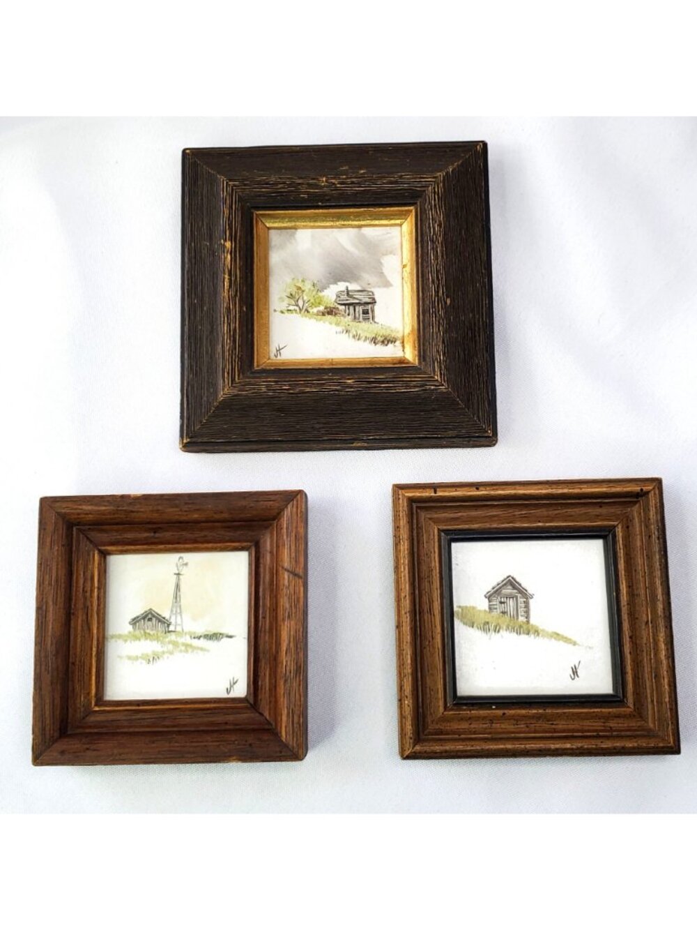 Miniature Tile Paintings By Joyce Minot, ND Rustic Wood Frames Farmhouse Country - Picture 13 of 13